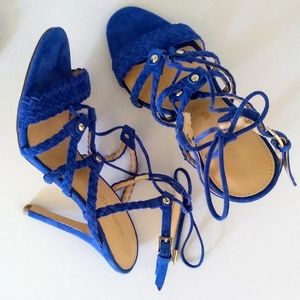 Ivanka Trump | suede tie up heels + royal blue